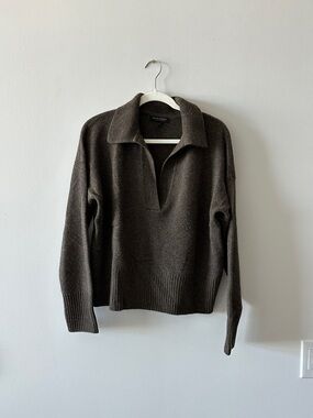 Banana Republic Women's V-Neck Polo Collar Sweater in Dark Brown